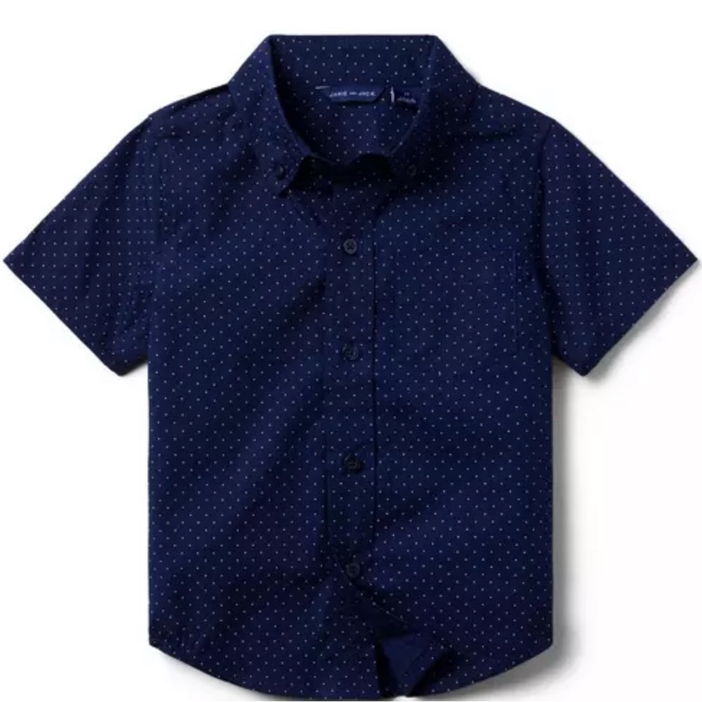 Janie and Jack Dark Blue Patterned Short Sleeve Shirt
